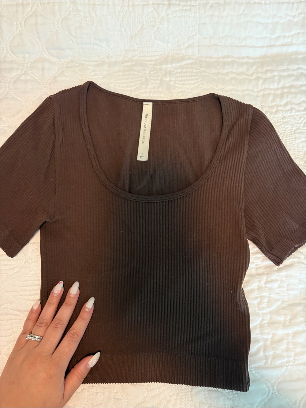 Aritzia Brown Ribbed Scoop-Neck Crop Top
